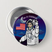 Blue Outer Space American Flag Astronaut Foto Button (Vorne & Hinten)