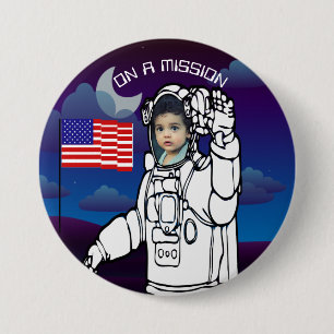 Blue Outer Space American Flag Astronaut Foto Button