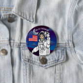 Blue Outer Space American Flag Astronaut Foto Button (Beispiel)