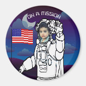 Blue Outer Space American Flag Astronaut Foto Magnet (Vorne)