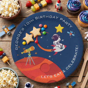 Blue Outer Space Astronaut Rocketship Geburtstag Pappteller