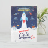 Blue Outer Space Geburtstag, Astronaut Geburtstag Einladung (Stehend Vorderseite)