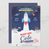 Blue Outer Space Geburtstag, Astronaut Geburtstag Einladung (Vorne/Hinten)
