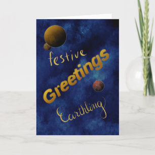 Blue Outer Space Gruß, Funny Christmas Card Dankeskarte