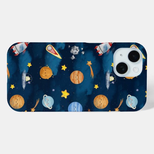 Blue Outer Space Planets Seamless Pattern Case-Mate iPhone Hülle (Rückseite (Horizontal))