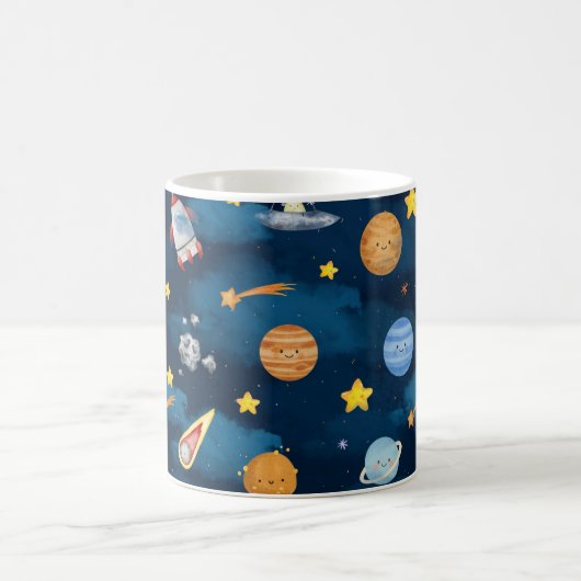  Blue Outer Space Planets Seamless Pattern Kaffeetasse (Mittel)