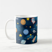  Blue Outer Space Planets Seamless Pattern Kaffeetasse (Links)