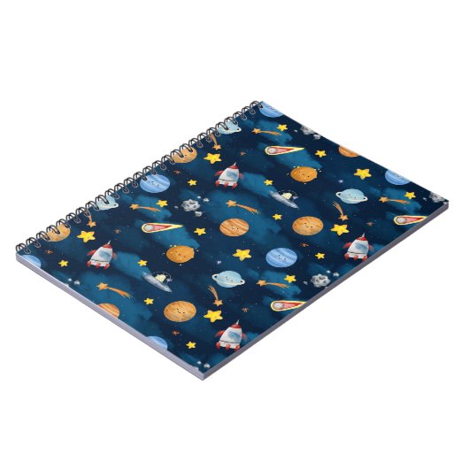 Blue Outer Space Planets Seamless Pattern Notizblock (Linke Seite)