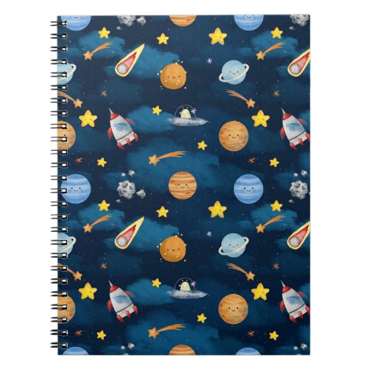 Blue Outer Space Planets Seamless Pattern Notizblock (Vorderseite)