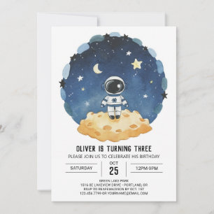 Blue Outerspace Modern Astronaut Boy Birthday Einladung