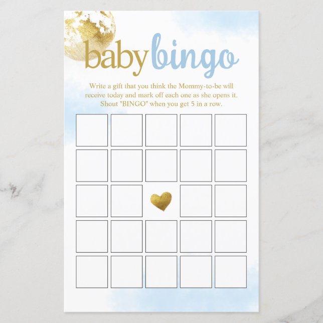 Blue Over Moon Baby Bingo Baby Shower Game (Vorderseite)
