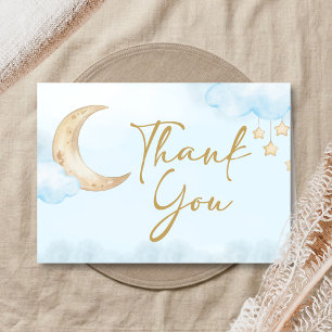 Blue Over the Moon Baby Shower Dankeskarte