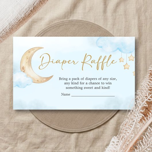 Blue Over the Moon Baby Shower Diaper Raffle Begleitkarte