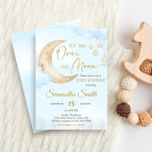 Blue Over the Moon Baby Shower  Einladung