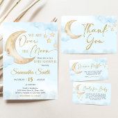 Blue Over the Moon Baby Shower  Einladung