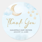 Blue Over the Moon Baby Shower Runder Aufkleber (Vorderseite)