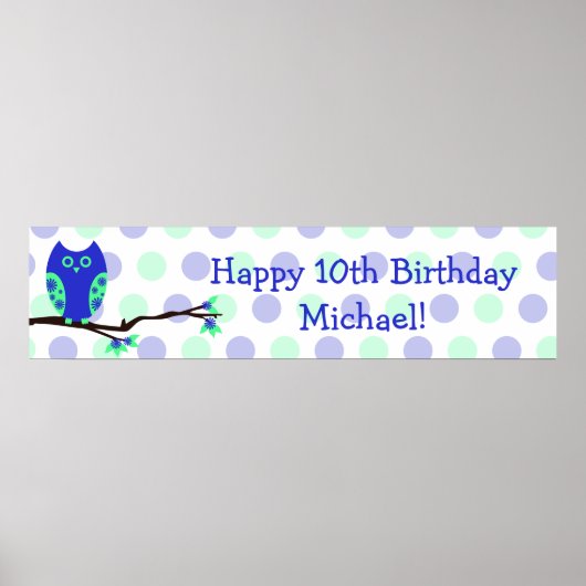 Blue Owl 10. Geburtstag Personalisiertes Zeichen Poster (Vorne)