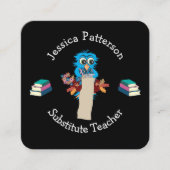 Blue Owl and Books Sub Teacher Contact Cards Quadratische Visitenkarte (Vorderseite)