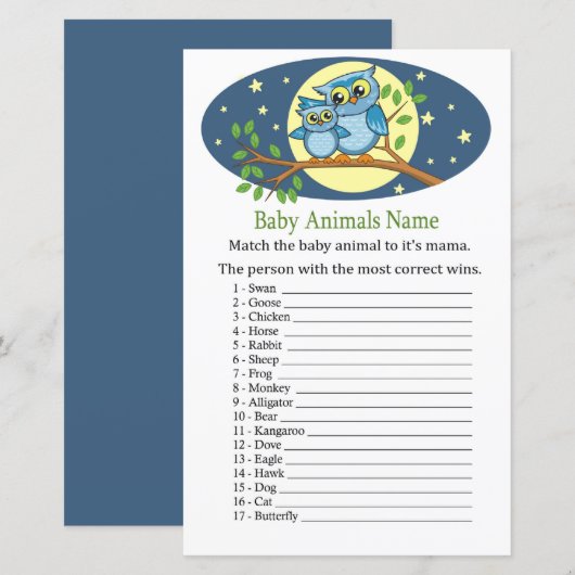 Blue Owl Baby Animes Name Game (Vorne/Hinten)