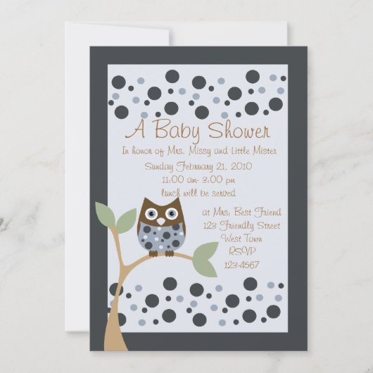 Blue Owl Baby Dusche Einladung (Vorderseite)