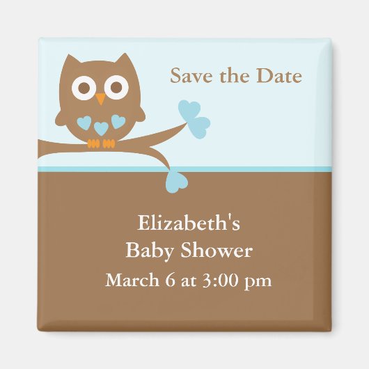 Blue Owl Baby Dusche Save the Date Magnet (Vorne)