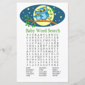 Blue Owl Baby Dusche Word Search Game (Vorderseite)