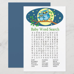 Blue Owl Baby Dusche Word Search Game