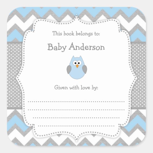 Blue Owl Baby Showbook Quadratischer Aufkleber (Vorderseite)