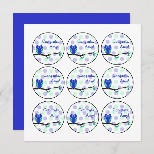 Blue Owl Baby Shower Cupcake Toppers oder Gefällig Einladung (Vorne/Hinten)