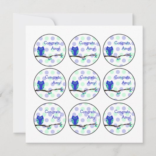 Blue Owl Baby Shower Cupcake Toppers oder Gefällig Einladung (Vorderseite)