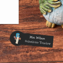 Blue Owl Black Substitute Teacher Classic Name Tag Namensschild