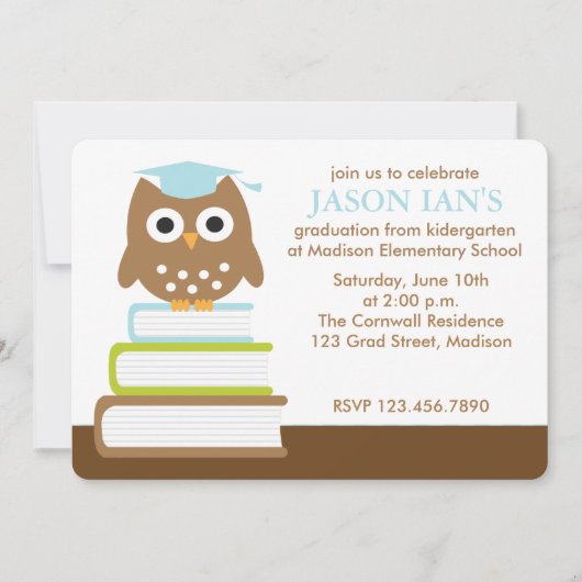 Blue Owl Boys Graduation Party Einladung (Vorderseite)