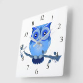 Blue Owl Clock with Numbers Quadratische Wanduhr (Winkel)