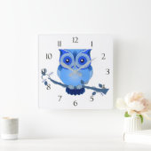 Blue Owl Clock with Numbers Quadratische Wanduhr (Zuhause)
