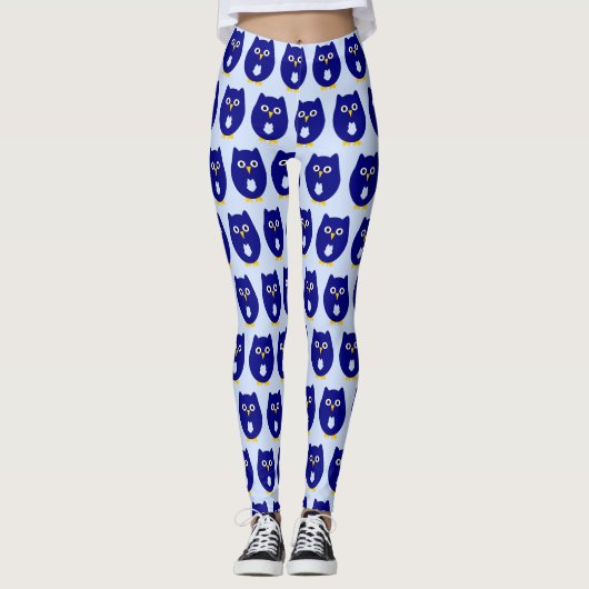 Blue Owl Design Any Colour Background Leggings (Vorderseite)