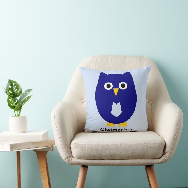 Blue Owl Design Any Colour Background Personalised Kissen (Stuhl )