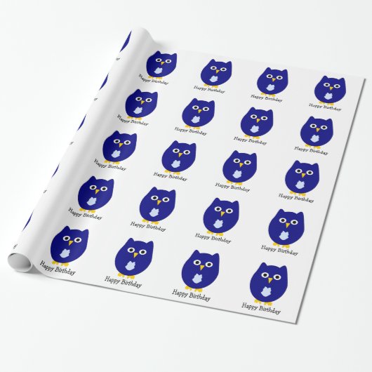Blue Owl Design Birthday Gift Geschenkpapier (Ungerollt)