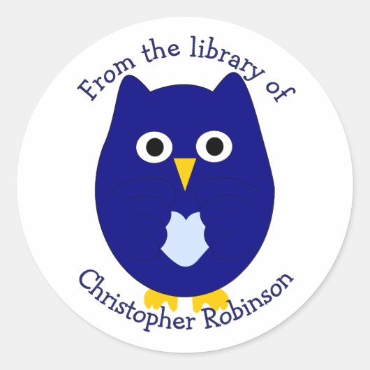 Blue Owl Design Exlibris Runder Aufkleber (Vorderseite)