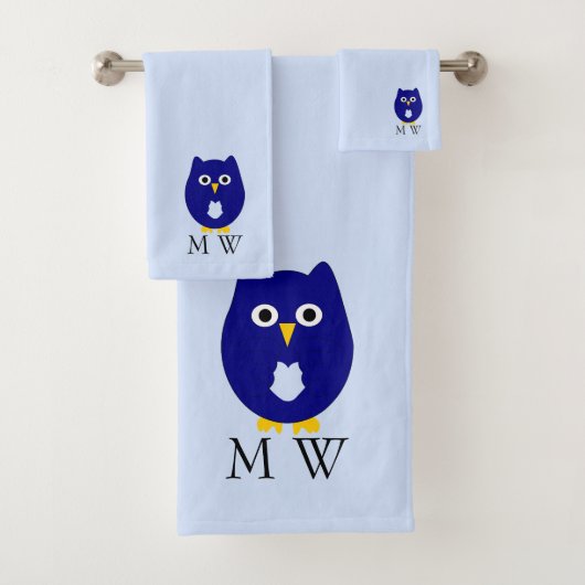 Blue Owl Design Monogrammiert Badhandtuch Set (Insitu)