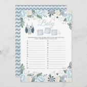 Blue Owl Floral Baby Shower Baby ABCs Game Card Einladung (Vorne/Hinten)