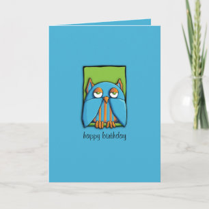 Blue Owl Green Blue Birthday Card Karte