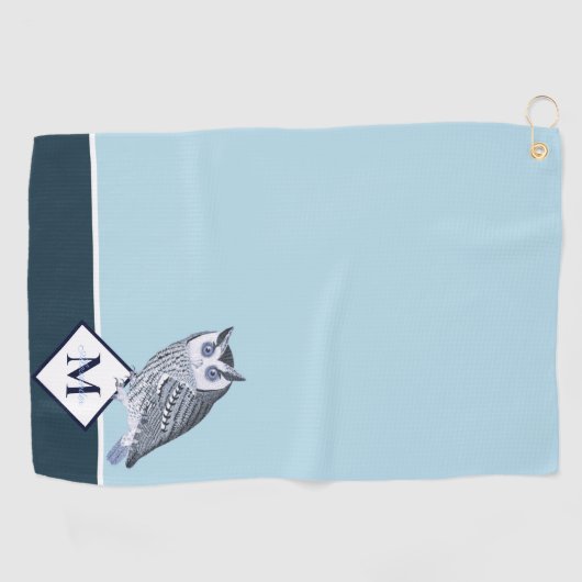 Blue Owl Grey Monogram Name Bath Golfhandtuch (Horizontal)