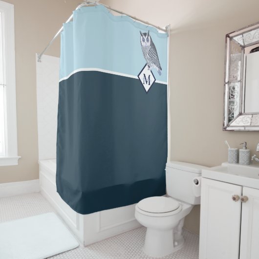 Blue Owl Grey Monogram Name Bath Towel Set Duschvorhang (Beispiel)