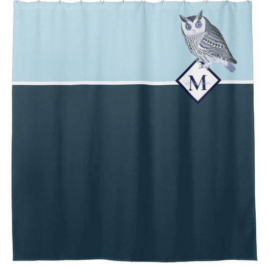 Blue Owl Grey Monogram Name Bath Towel Set Duschvorhang (Vorderseite)