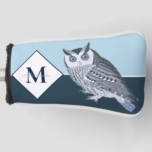 Blue Owl Grey Monogram Name Golf Head Cover Headcover (Vorderseite)