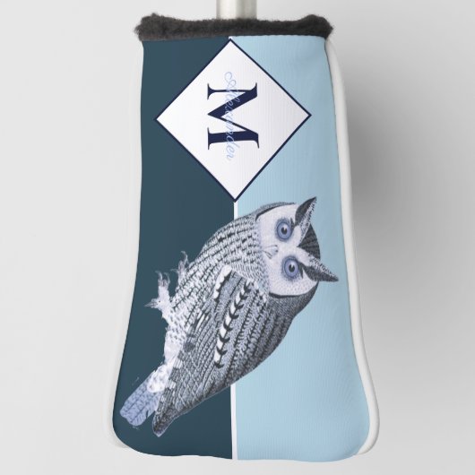 Blue Owl Grey Monogram Name Golf Head Cover Headcover (Rotieren 90)