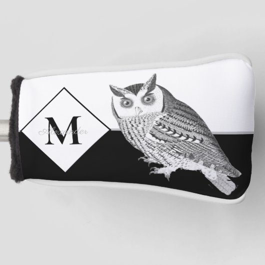 Blue Owl Grey Monogram Name Golf Head Cover Headcover (Vorderseite)