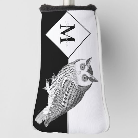 Blue Owl Grey Monogram Name Golf Head Cover Headcover (Rotieren 90)