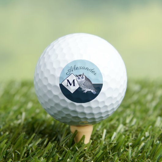 Blue Owl Grey Monogram Name Golfball (Insitu T-Shirt)