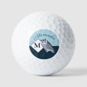 Blue Owl Grey Monogram Name Golfball (Vorderseite)